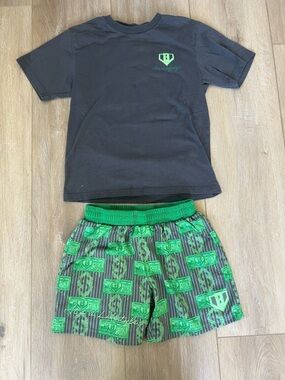 Baseball Lifestyle 101 YM Green Money-Print Elastic Waist Kids Shorts